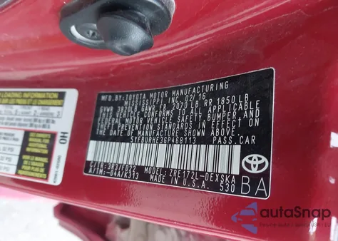 2016 Toyota Corolla S Plus из США, поврежденный, VIN 5YFBURHE3GP468113